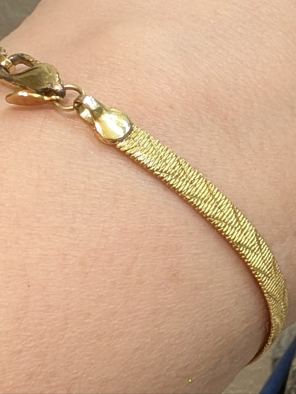 Vintage BC Lind 14K Yellow Gold GE  Flat Herringbone Chain Bracelet 7.5" Signed